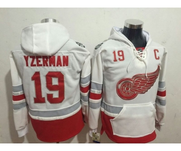 Red Wings 19 Steve Yzerman White All Stitched Hooded Sweatshirt