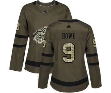Adidas Detroit Red Wings #9 Gordie Howe Green Salute to Service Women's Stitched NHL Jersey