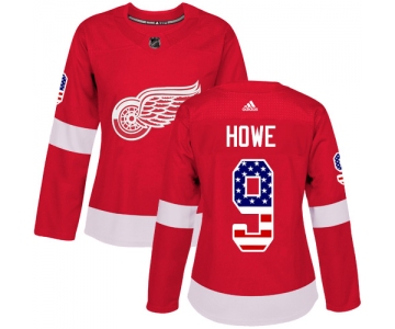 Adidas Detroit Red Wings #9 Gordie Howe Red Home Authentic USA Flag Women's Stitched NHL Jersey