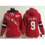 Detroit Red Wings #9 Gordie Howe Red Women's Old Time Heidi NHL Hoodie