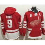 Red Wings #9 Gordie Howe Red Name & Number Pullover NHL Hoodie