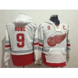 Red Wings 9 Gordie Howe White All Stitched Hooded Sweatshirt