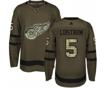 Adidas Detroit Red Wings #5 Nicklas Lidstrom Green Salute to Service Stitched Youth NHL Jersey