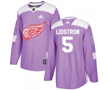 Adidas Detroit Red Wings #5 Nicklas Lidstrom Purple Authentic Fights Cancer Stitched Youth NHL Jersey