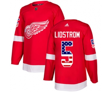 Adidas Detroit Red Wings #5 Nicklas Lidstrom Red Home Authentic USA Flag Stitched Youth NHL Jersey