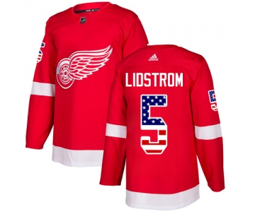 Adidas Red Wings #5 Nicklas Lidstrom Red Home Authentic USA Flag Stitched NHL Jersey