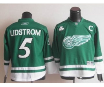 Detroit Red Wings #5 Nicklas Lidstrom St. Patrick's Day Green Kids Jersey