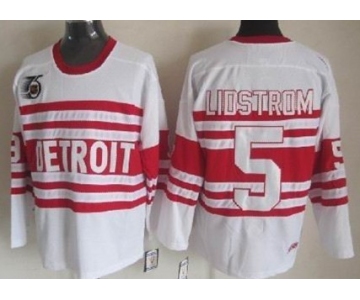 Detroit Red Wings #5 Nicklas Lidstrom White 75TH Throwback CCM Jersey