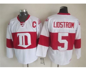 Men's Detroit Red Wings #5 Nicklas Lidstrom 2008-09 White CCM Vintage Throwback Jersey