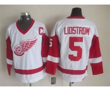 Men's Detroit Red Wings #5 Nicklas Lidstrom White CCM Vintage Throwback Jersey