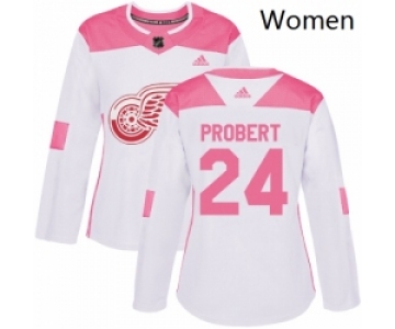 Womens Adidas Detroit Red Wings 24 Bob Probert Authentic WhitePink Fashion NHL Jersey