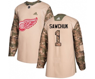 Adidas Red Wings #1 Terry Sawchuk Camo Authentic 2017 Veterans Day Stitched NHL Jersey