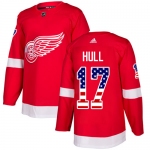 Adidas Red Wings #17 Brett Hull Red Home Authentic USA Flag Stitched NHL Jersey