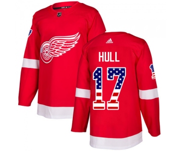 Adidas Red Wings #17 Brett Hull Red Home Authentic USA Flag Stitched NHL Jersey