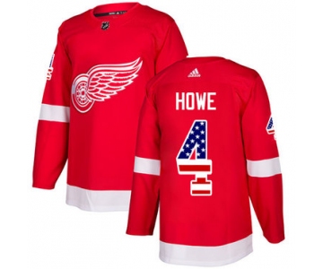 Adidas Red Wings #4 Gordie Howe Red Home Authentic USA Flag Stitched NHL Jersey