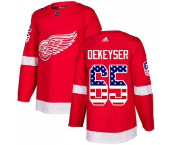 Adidas Red Wings #65 Danny DeKeyser Red Home Authentic USA Flag Stitched NHL Jersey