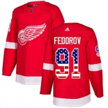 Adidas Red Wings #91 Sergei Fedorov Red Home Authentic USA Flag Stitched NHL Jersey