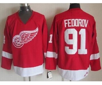 Detroit Red Wings #91 Sergei Fedorov Red Throwback CCM Jersey