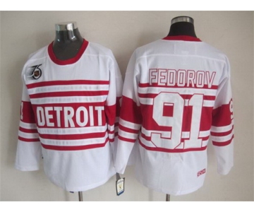 Detroit Red Wings #91 Sergei Fedorov White 75TH Throwback CCM Jersey