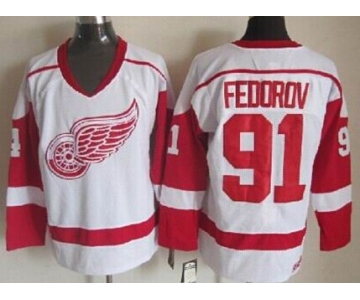 Detroit Red Wings #91 Sergei Fedorov White Throwback CCM Jersey