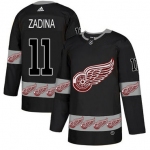 Men's Detroit Red Wings #11 Filip Zadina  Authentic Adidas  Team Logo Fashion Black Jersey