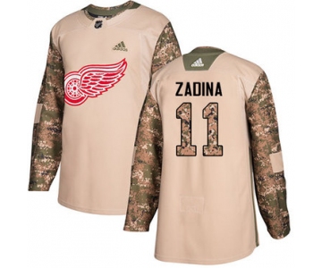 Men's Detroit Red Wings #11 Filip Zadina Authentic Adidas Veterans Day Practice Camo Jersey