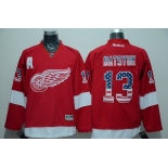 Men's Detroit Red Wings #13 Pavel Datsyuk Red USA Flag Hockey Jersey