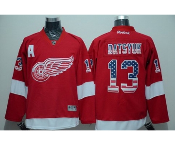 Men's Detroit Red Wings #13 Pavel Datsyuk Red USA Flag Hockey Jersey