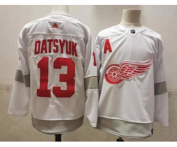 Men's Detroit Red Wings #13 Pavel Datsyuk White Adidas 2020-21 Alternate Authentic Player NHL Jersey