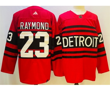 Men's Detroit Red Wings #23 Lucas Raymond Red 2022-23 Reverse Retro Stitched Jersey