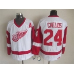 Men's Detroit Red Wings #24 Chris Chelios White CCM Vintage Throwback Jersey