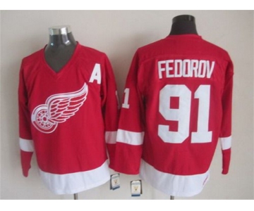 Men's Detroit Red Wings #91 Sergei Fedorov Red CCM Vintage Throwback Jersey