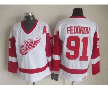 Men's Detroit Red Wings #91 Sergei Fedorov White CCM Vintage Throwback Jersey