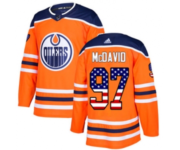 Adidas Edmonton Oilers #97 Connor McDavid Orange Home Authentic USA Flag Stitched Youth NHL Jersey