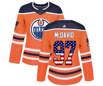 Adidas Edmonton Oilers #97 Connor McDavid Orange Home Authentic USA Flag Women's Stitched NHL Jersey