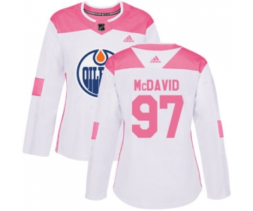 Adidas Edmonton Oilers #97 Connor McDavid White Pink Authentic Fashion Women's Stitched NHL Jersey