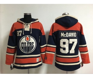 Men's Edmonton Oilers #97 Connor McDavid Old Time Hockey Navy Blue Hoodie