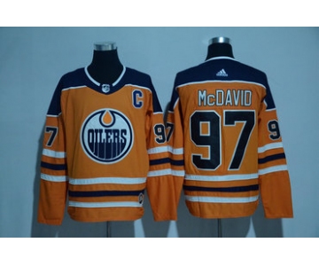 Men's Edmonton Oilers #97 Connor McDavid Orange C Patch 2017-2018 adidas Hockey Stitched NHL Jersey