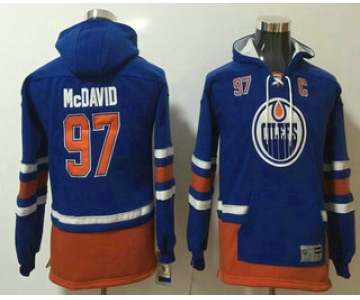 Youth Edmonton Oilers #97 Connor McDavid NEW Royal Blue Pocket Stitched NHL Old Tim Hockey Hoodie