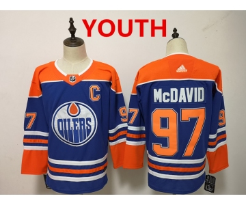 Youth Edmonton Oilers #97 Connor McDavid Royal Blue With Orange Home Hockey Stitched NHL Jersey