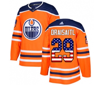 Adidas Edmonton Oilers #29 Leon Draisaitl Orange Home Authentic USA Flag Stitched NHL Jersey