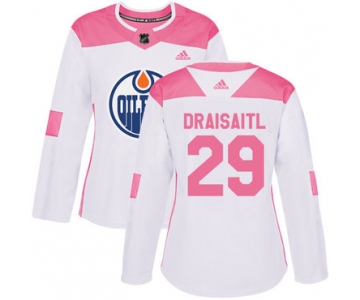 Adidas Edmonton Oilers #29 Leon Draisaitl White Pink Authentic Fashion Women's Stitched NHL Jersey