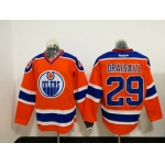 Men's Edmonton Oilers #29 Leon Draisaitl Orange Stitched NHL Reebok Hockey Jersey
