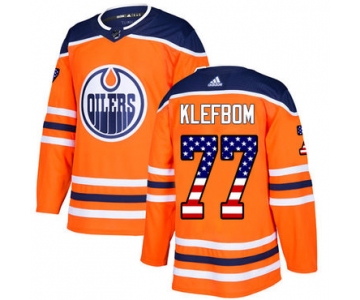 Adidas Edmonton Oilers #77 Oscar Klefbom Orange Home Authentic USA Flag Stitched NHL Jersey