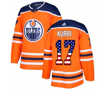 Adidas Oilers #17 Jari Kurri Orange Home Authentic USA Flag Stitched NHL Jersey