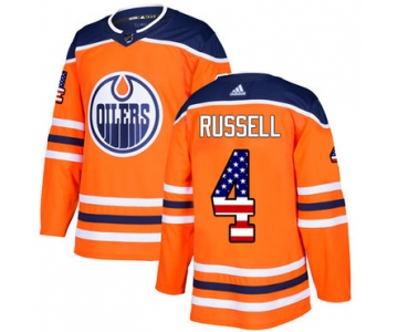 Adidas Oilers #4 Kris Russell Orange Home Authentic USA Flag Stitched NHL Jersey