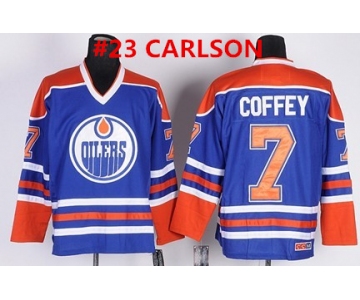 Men's Edmonton Oilers #23 CARLSON Royal Blue Throwback CCM Jersey