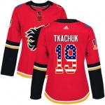 Adidas Calgary Flames #19 Matthew Tkachuk Red Home Authentic USA Flag Women's Stitched NHL Jersey
