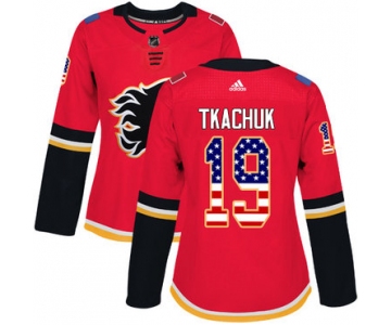 Adidas Calgary Flames #19 Matthew Tkachuk Red Home Authentic USA Flag Women's Stitched NHL Jersey