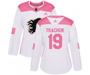 Adidas Calgary Flames #19 Matthew Tkachuk White Pink Authentic Fashion Women's Stitched NHL Jersey